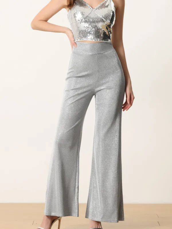 Women's Metallic Sparkly Wide Leg Pants High Waist Trousers Clubwear sold by Allegra K