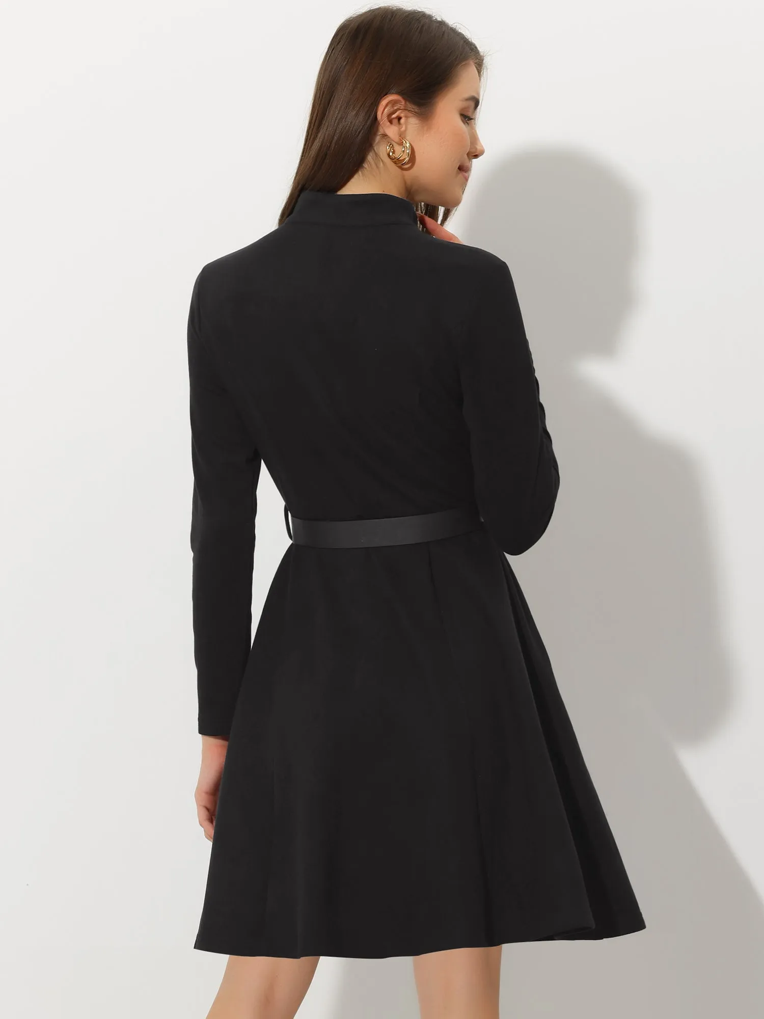 Faux Suede Stand Collar Zip Up Belted Vintage Dress sold by Allegra K product image thumbnail 3