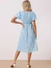 Floral V Neck Puff Sleeves Casual Smocked Waist Midi Dress sold by Allegra K