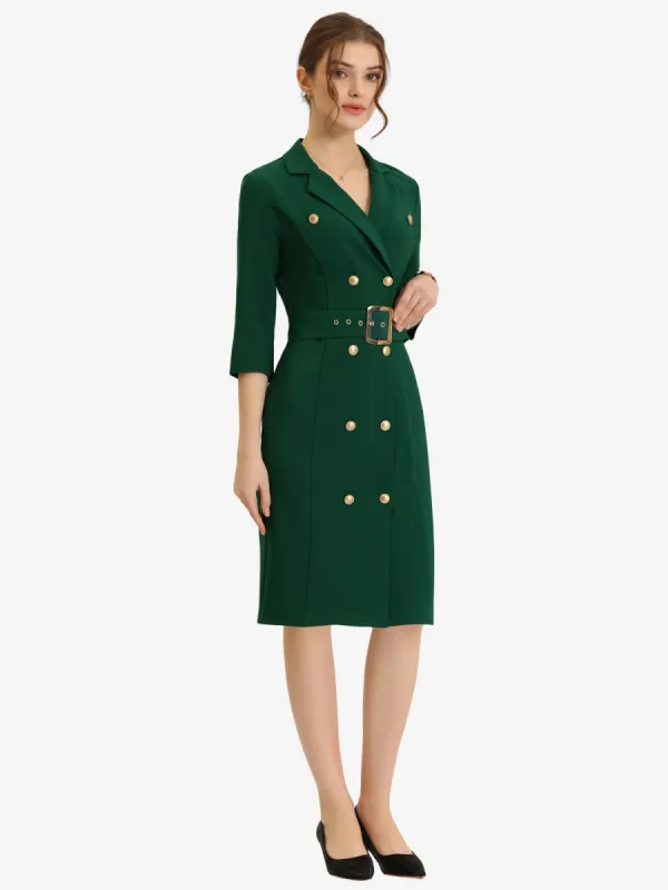 Double Breasted Business Belted Work Blazer Suit Dress sold by Allegra K