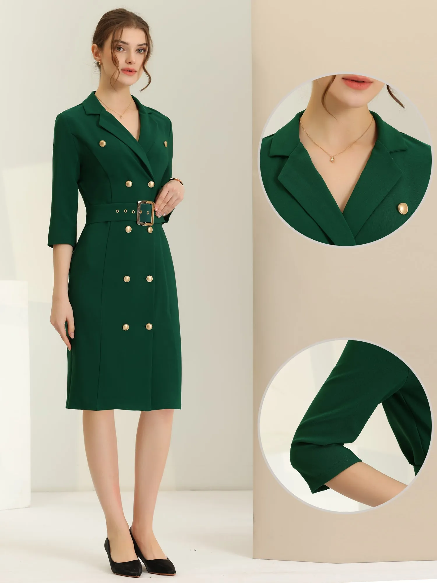 Double Breasted Business Belted Work Blazer Suit Dress sold by Allegra K product image thumbnail 2