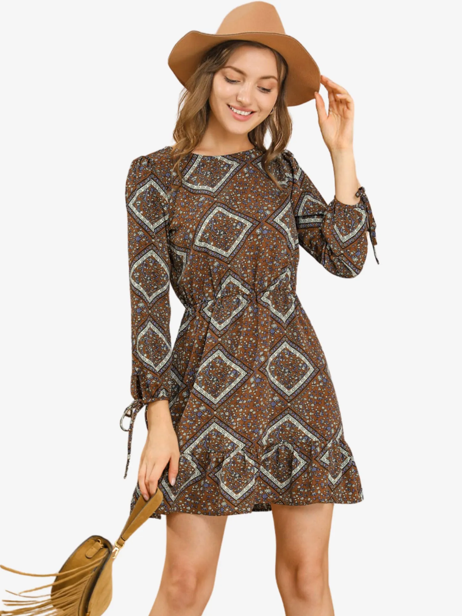 Casual 50s Long Sleeve Retro Boho Round Neck Ruffle Spring Dress sold by Allegra K