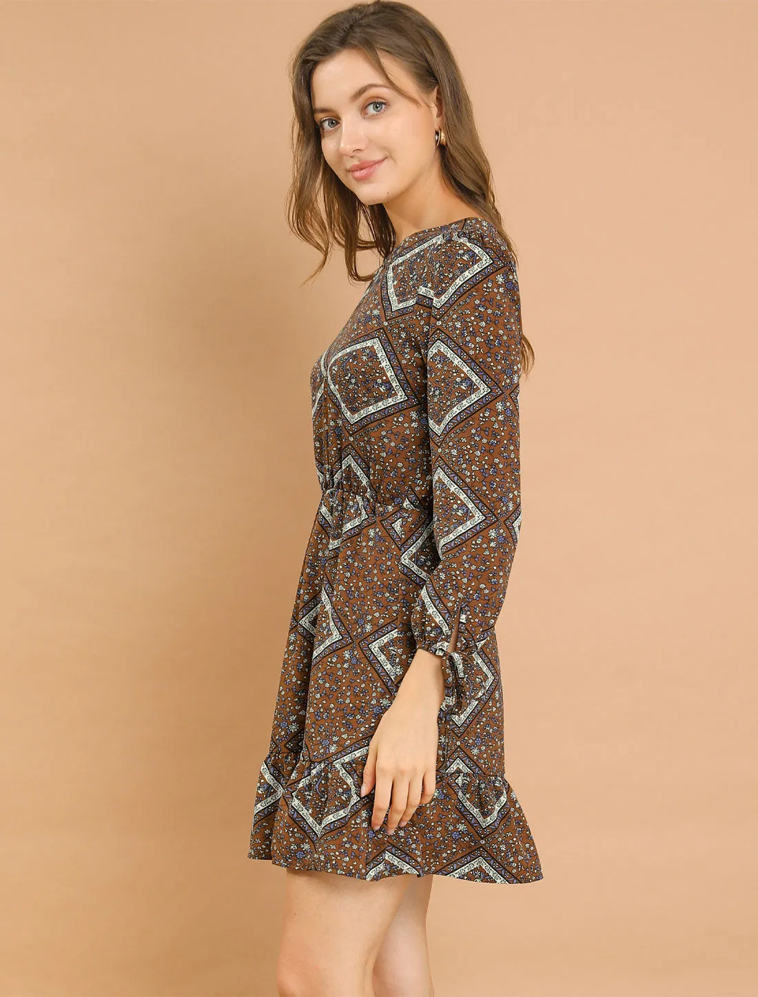 Casual 50s Long Sleeve Retro Boho Round Neck Ruffle Spring Dress sold by Allegra K product image thumbnail 4