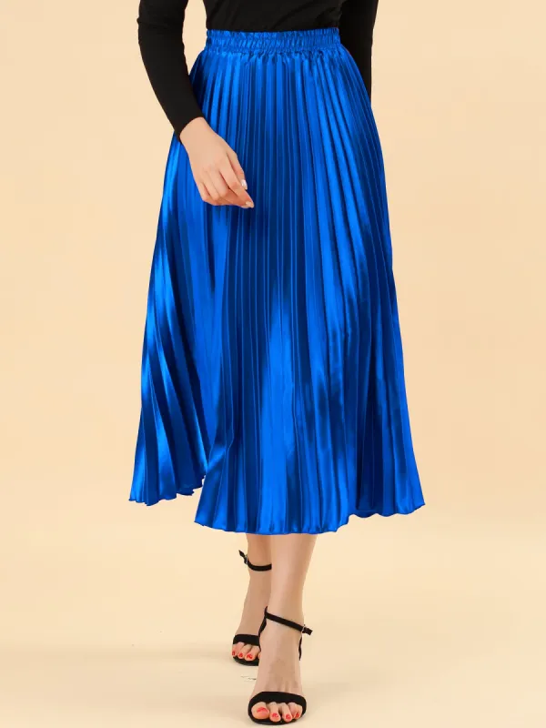 Elastic Waist Metallic Shiny Accordion Pleated Midi Skirt sold by Allegra K