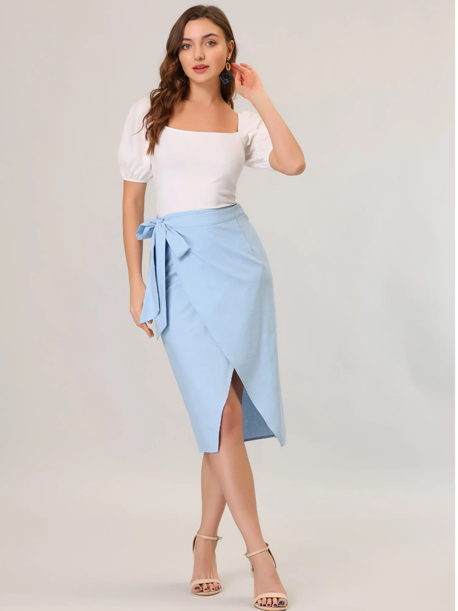 Split Belted Tie Waist Midi Pencil Skirt sold by Allegra K product image thumbnail 2