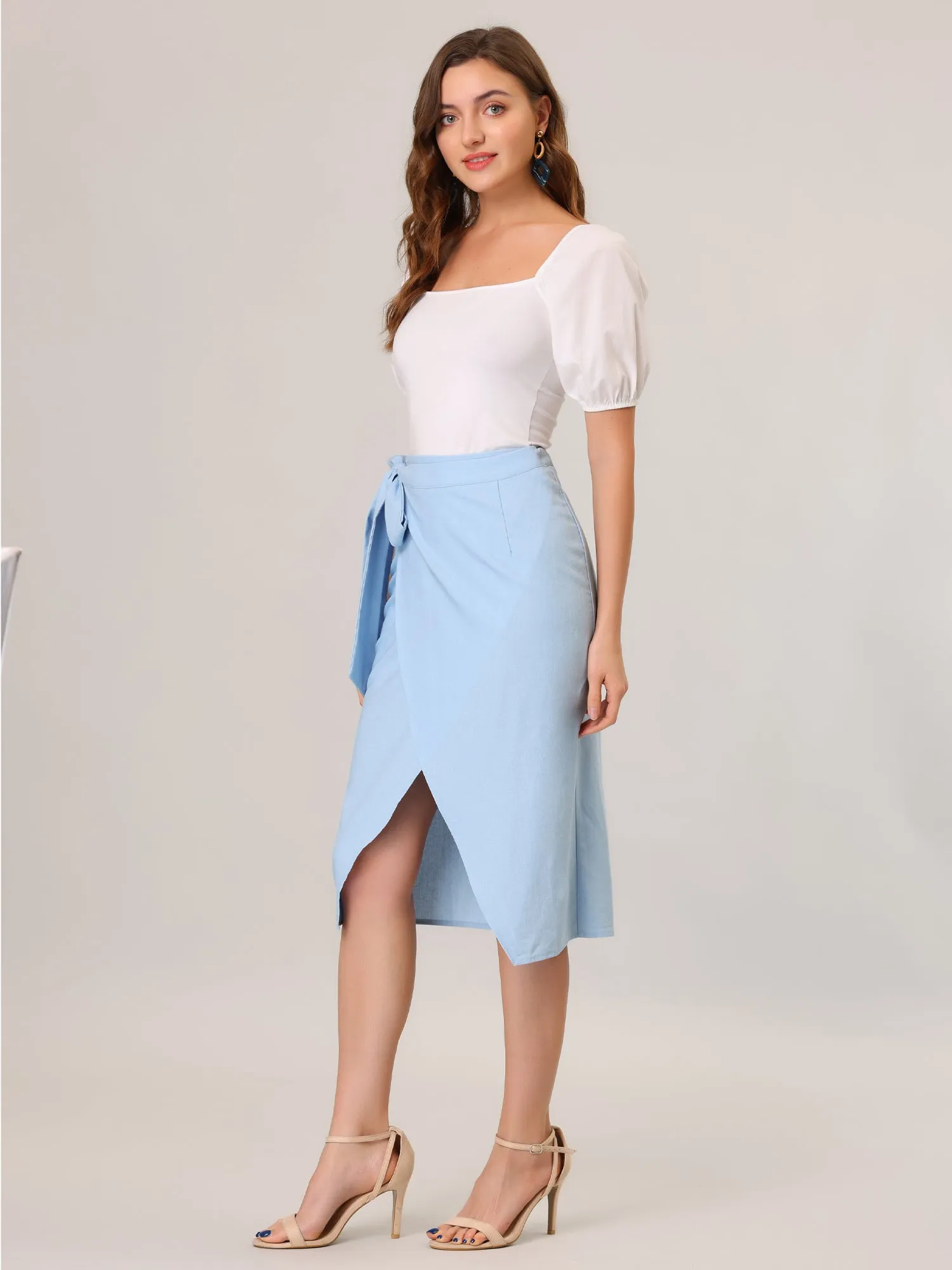 Split Belted Tie Waist Midi Pencil Skirt sold by Allegra K