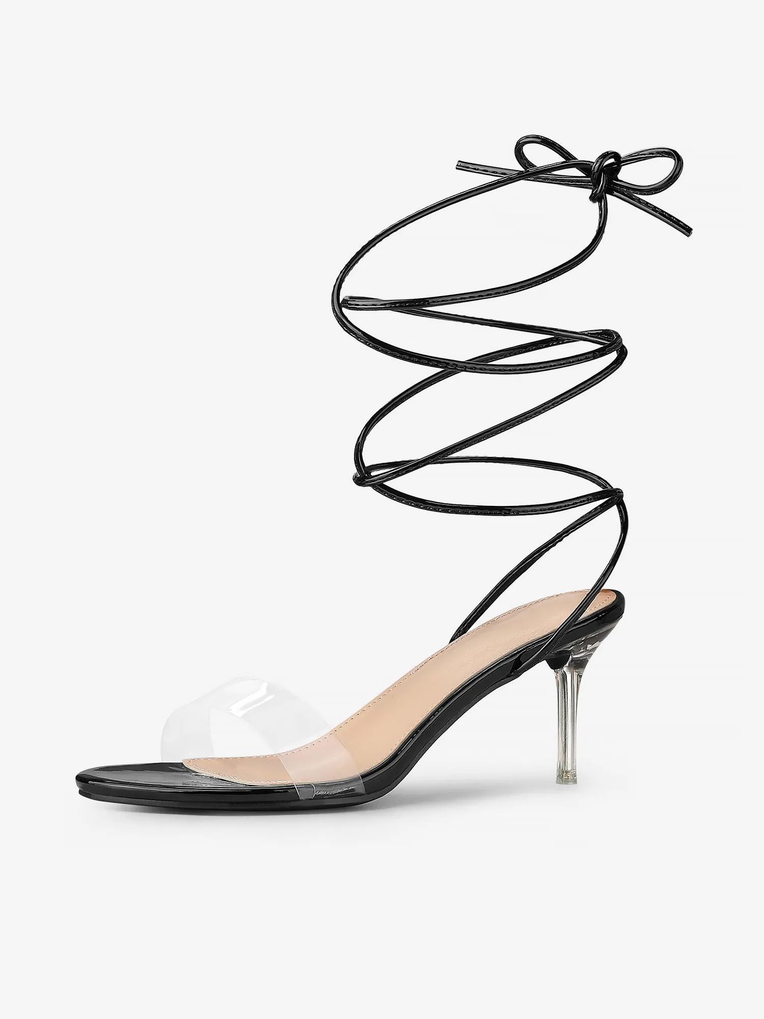 Women's Clear Strap Lace Up Clear Stiletto Heel Sandals sold by Allegra K