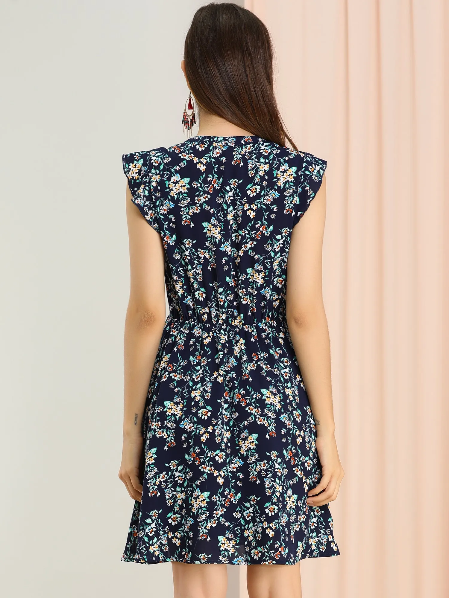 Flutter Sleeve Ruffle A-Line Flowy Chiffon Dress sold by Allegra K product image thumbnail 5