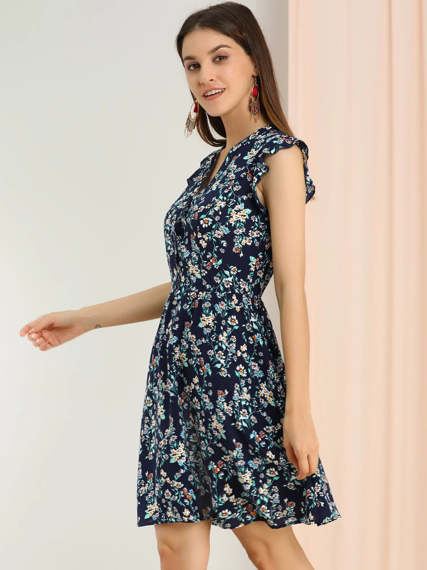 Flutter Sleeve Ruffle A-Line Flowy Chiffon Dress sold by Allegra K product image thumbnail 4