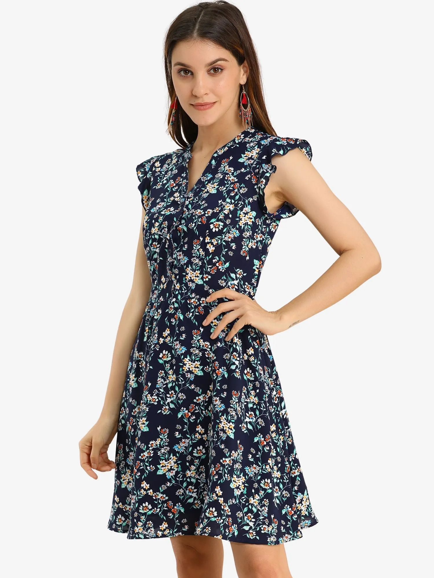 Flutter Sleeve Ruffle A-Line Flowy Chiffon Dress sold by Allegra K