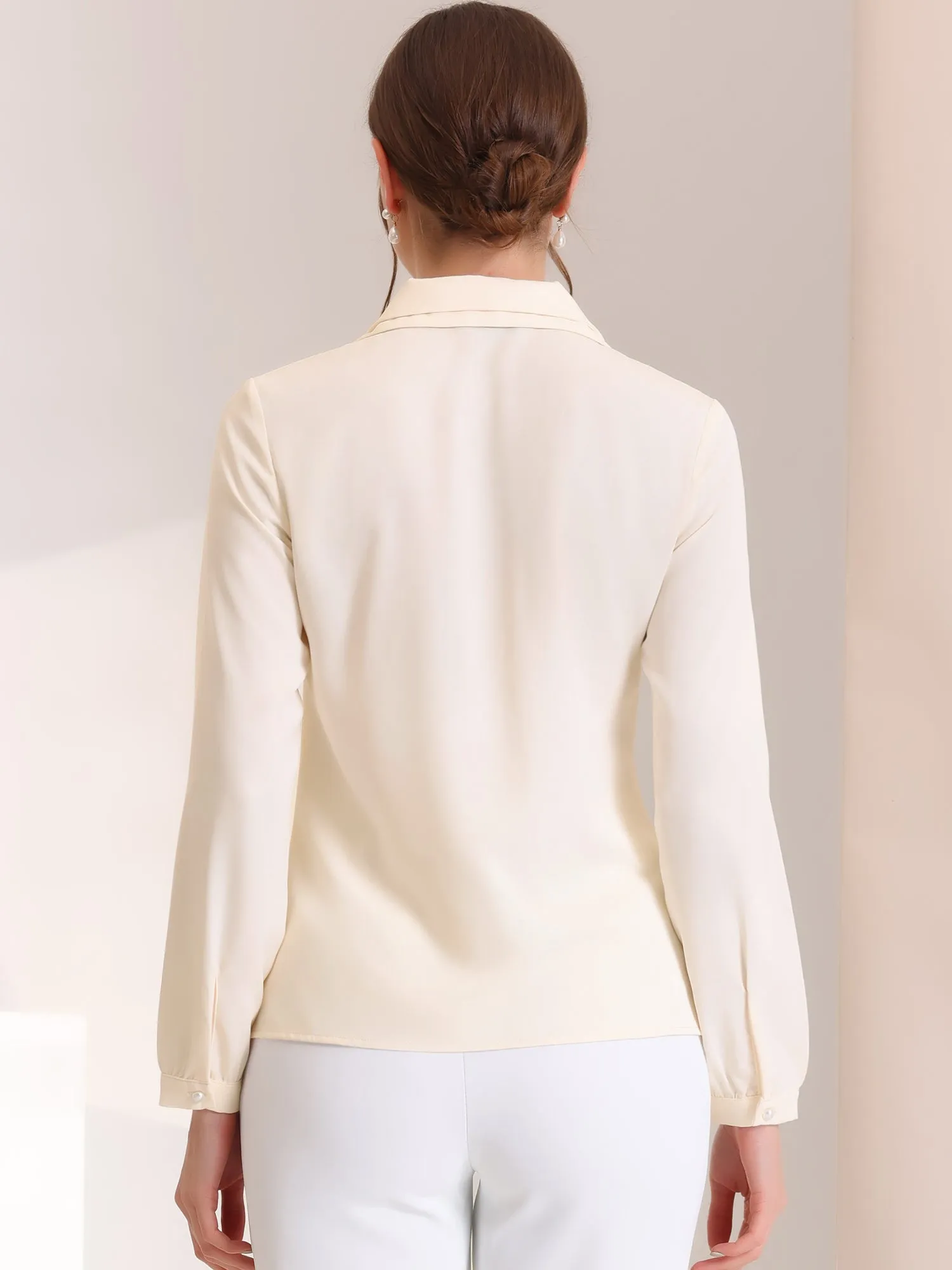 Elegant Blouse Office Double Collar Beaded Pearl Button-Up Shirt sold by Allegra K product image thumbnail 3