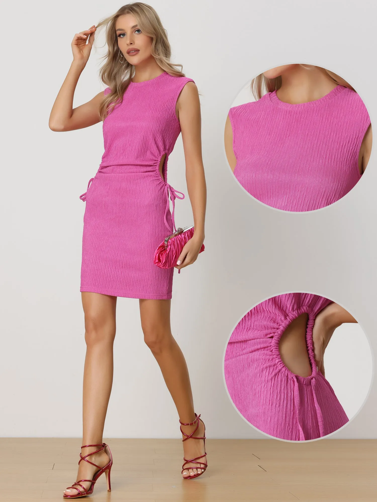 Cut Out Waist Bodycon Sleeveless Texture Mini Dress sold by Allegra K product image thumbnail 2