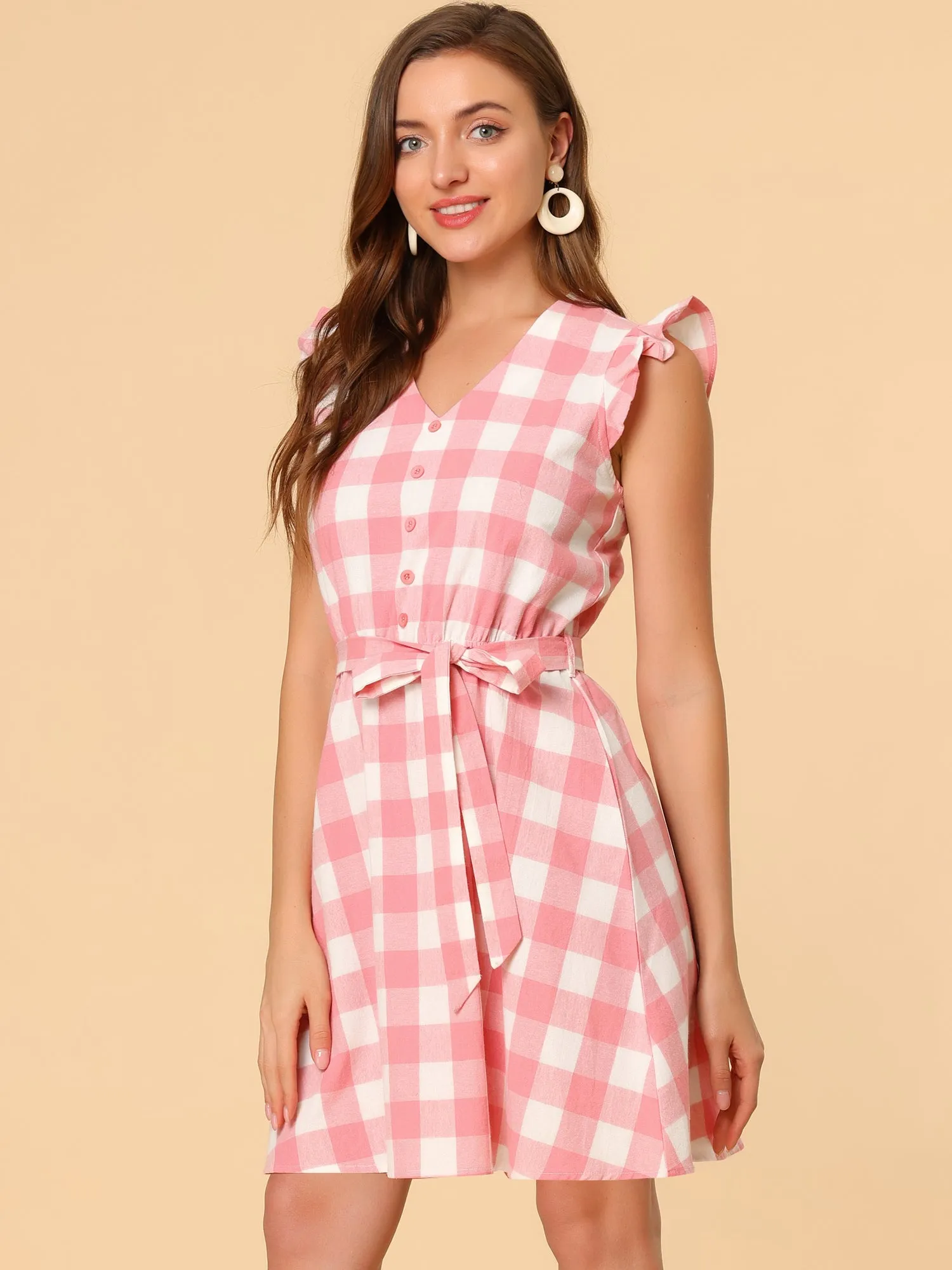 Casual Plaids Ruffled Sleeve A-Line Gingham Check Dress sold by Allegra K product image thumbnail 2