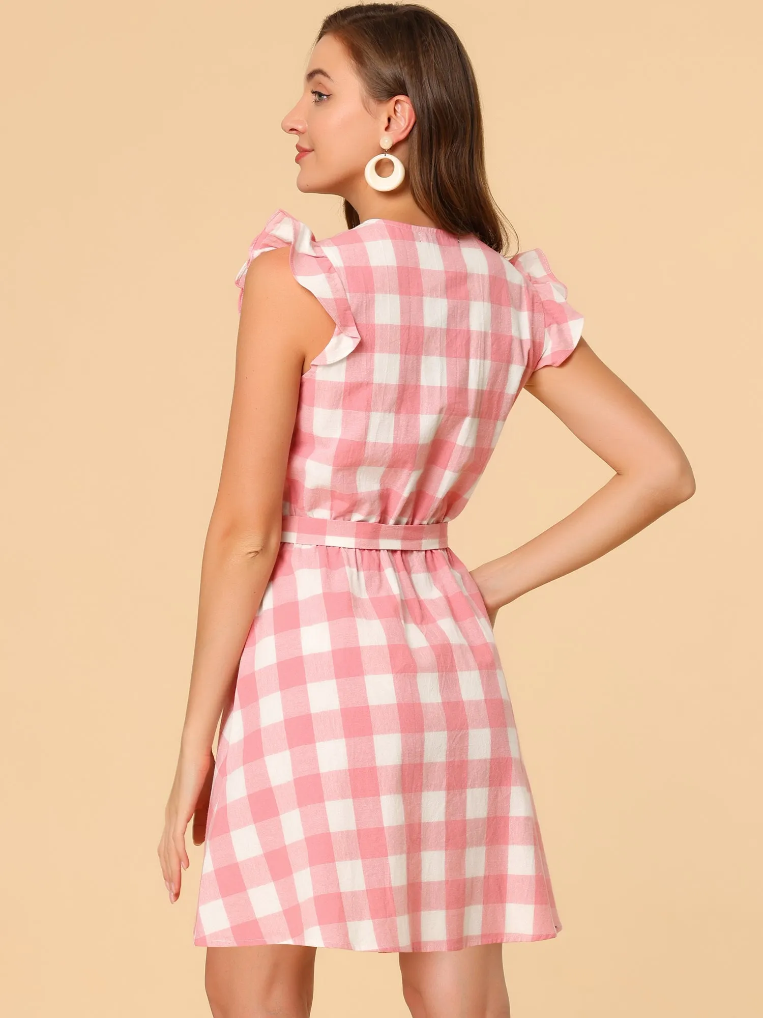 Casual Plaids Ruffled Sleeve A-Line Gingham Check Dress sold by Allegra K product image thumbnail 5