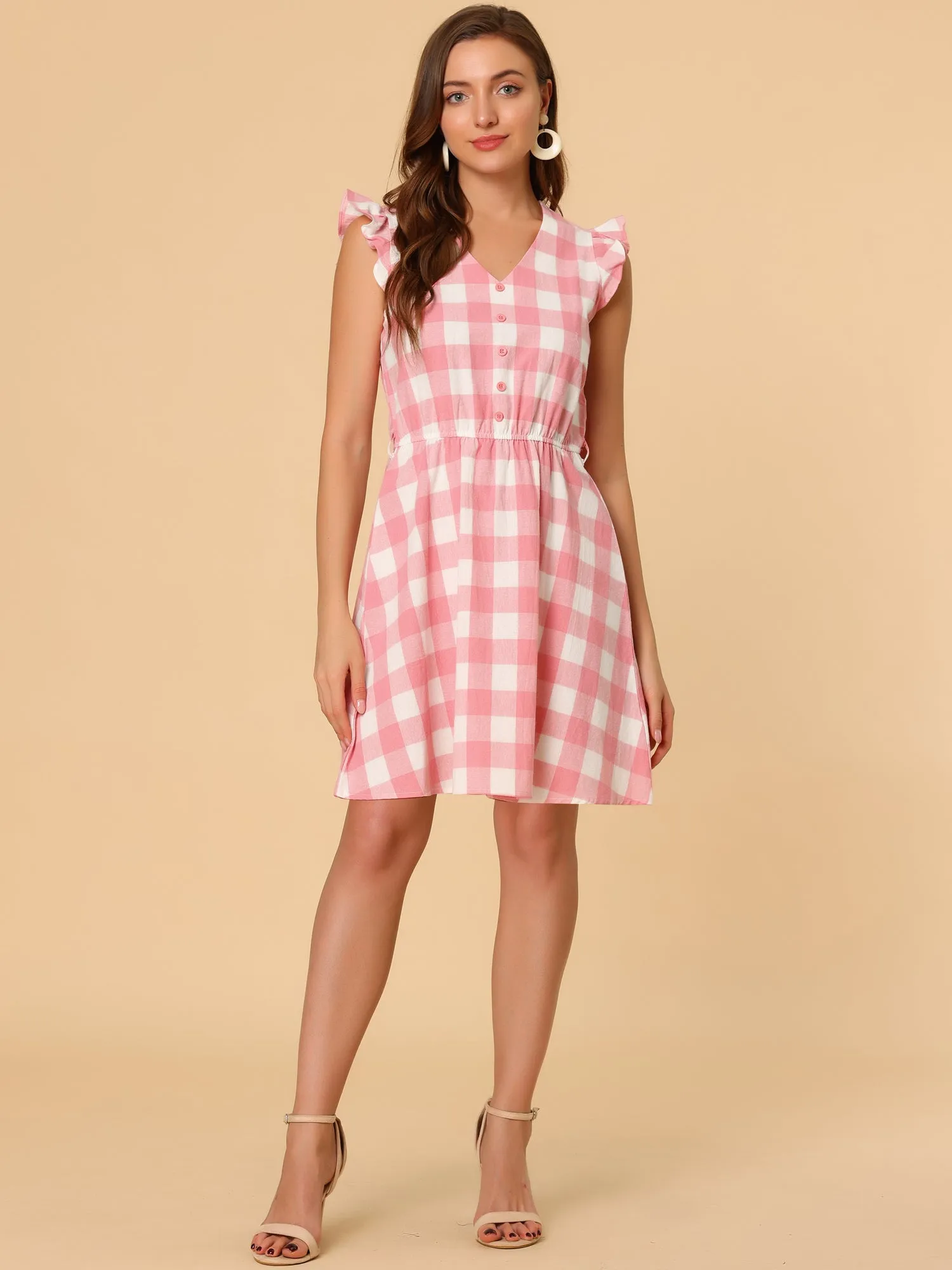 Casual Plaids Ruffled Sleeve A-Line Gingham Check Dress sold by Allegra K product image thumbnail 3