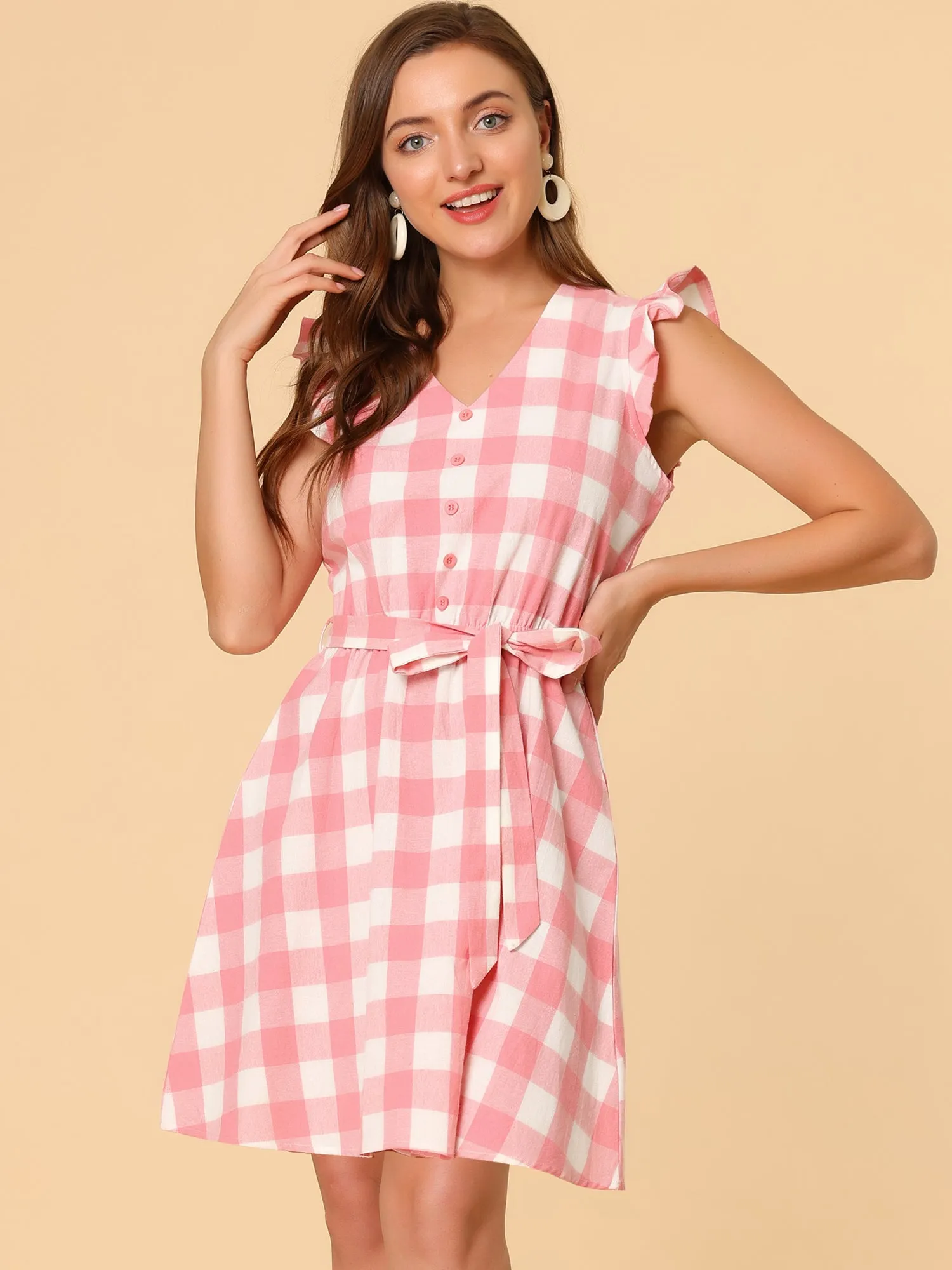 Casual Plaids Ruffled Sleeve A-Line Gingham Check Dress sold by Allegra K product image thumbnail 4