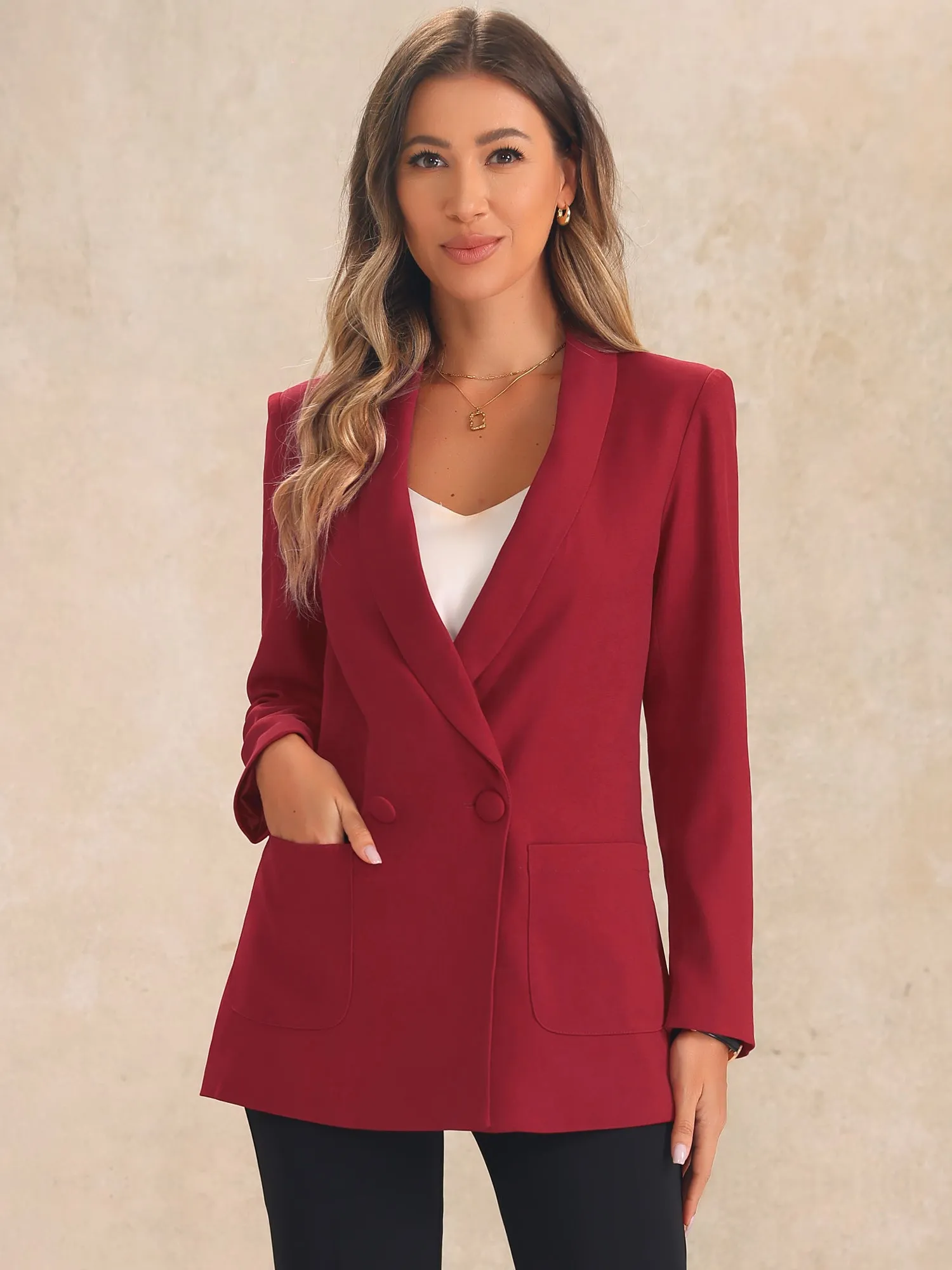 Shawl Collar Double Breasted Work Office Blazer sold by Allegra K
