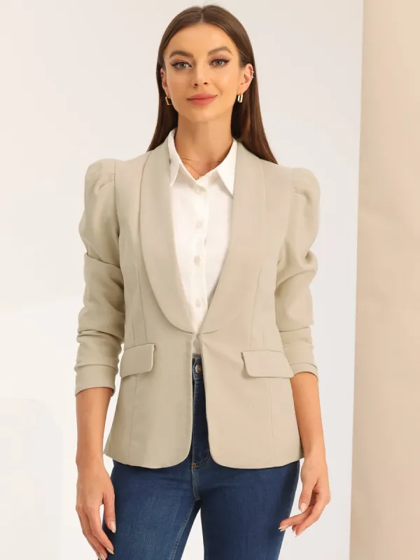 Work Office Casual Open Front Puff Sleeve Suit Blazer sold by Allegra K