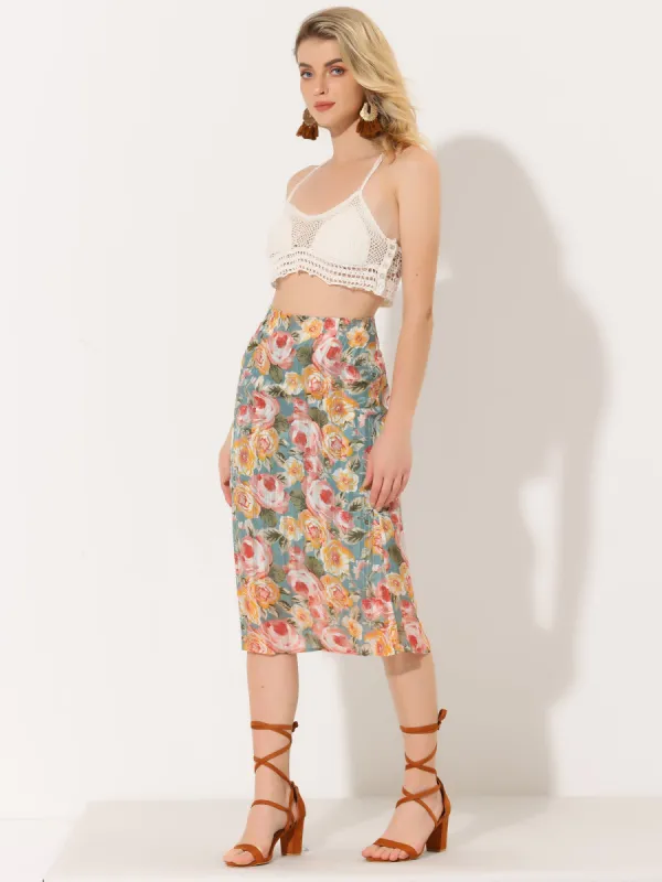Floral Chiffon High Waist Midi Pencil Skirt sold by Allegra K