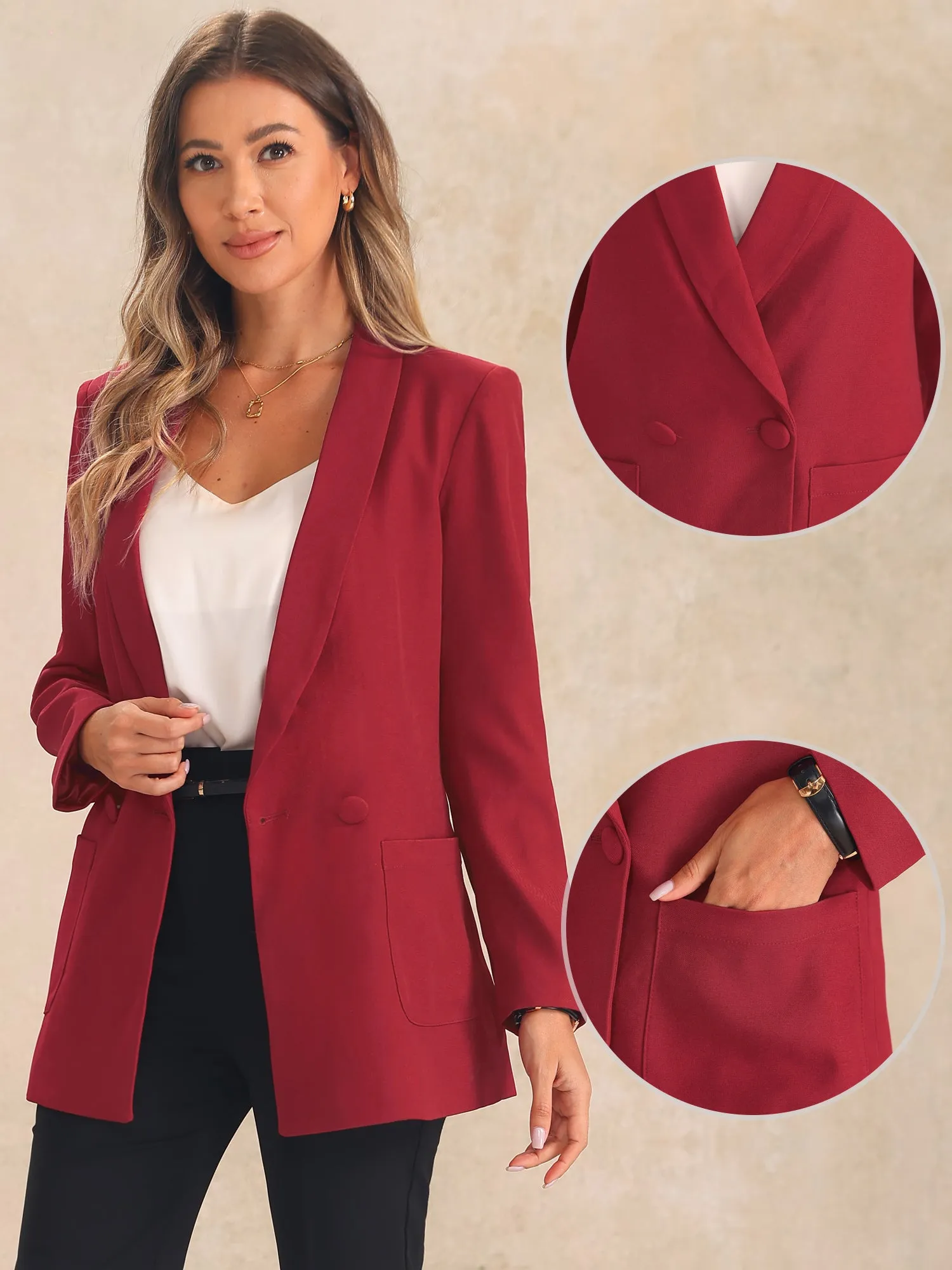 Shawl Collar Double Breasted Work Office Blazer sold by Allegra K product image thumbnail 2