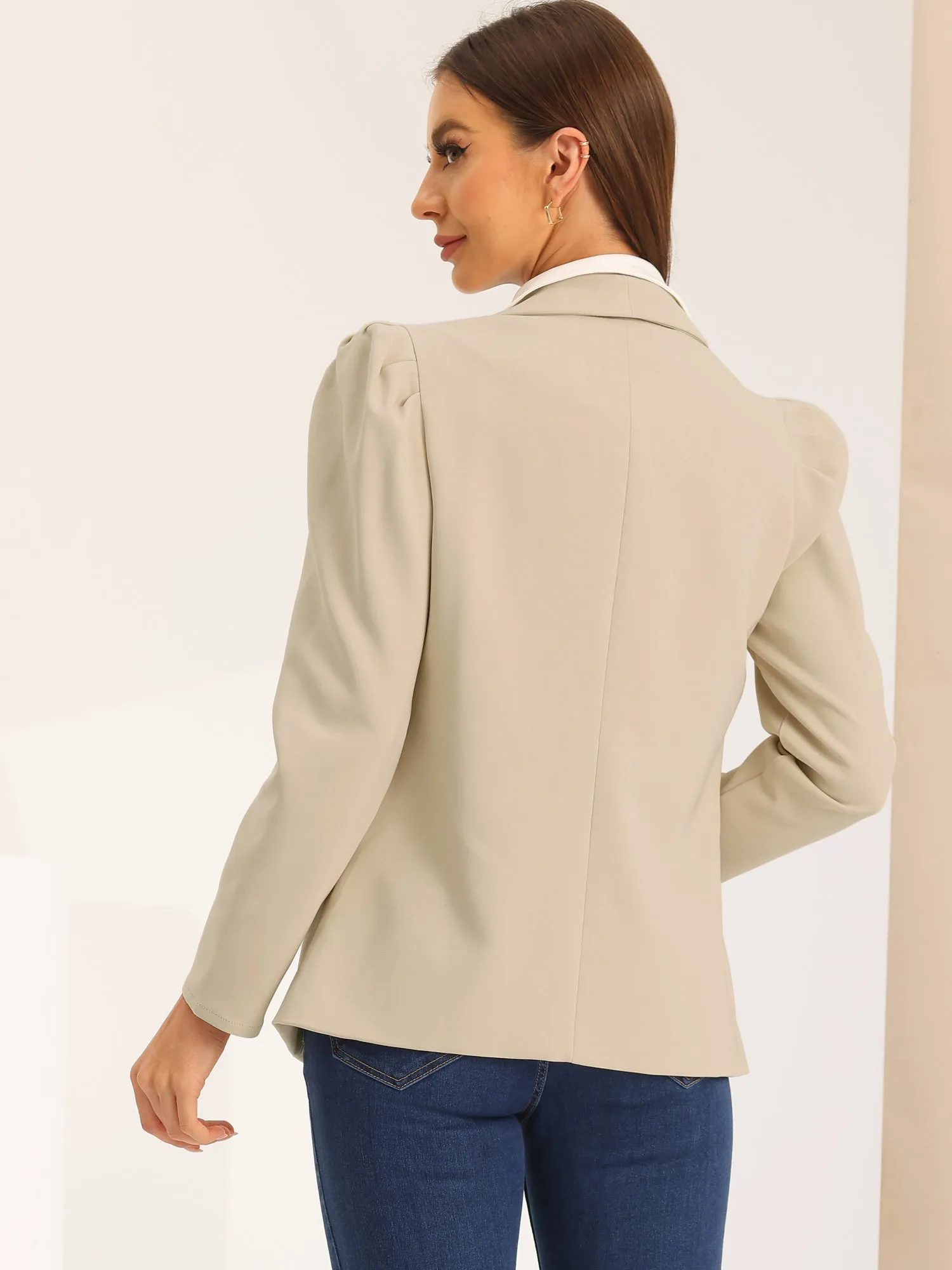 Work Office Casual Open Front Puff Sleeve Suit Blazer sold by Allegra K product image thumbnail 3