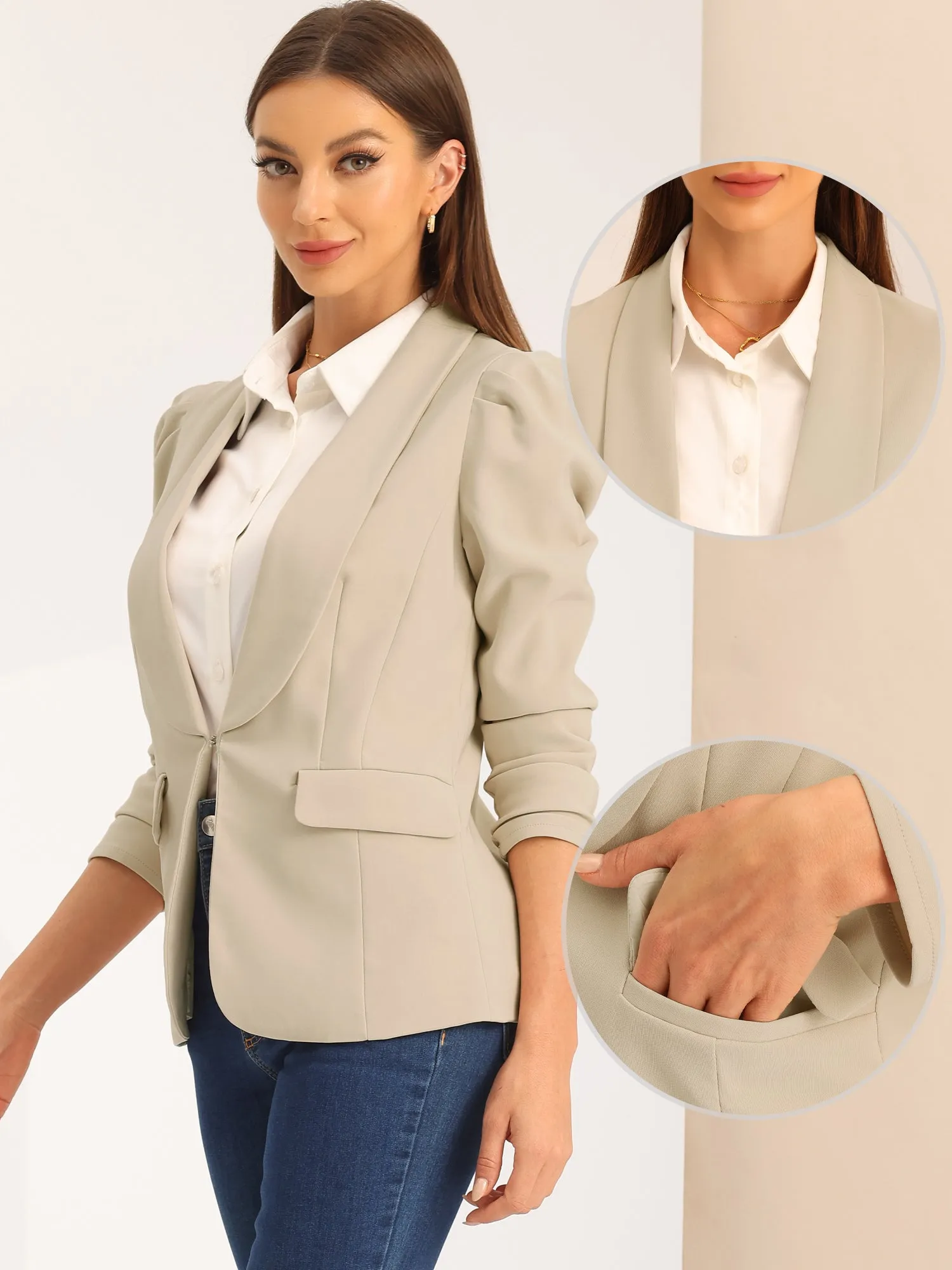 Work Office Casual Open Front Puff Sleeve Suit Blazer sold by Allegra K product image thumbnail 2
