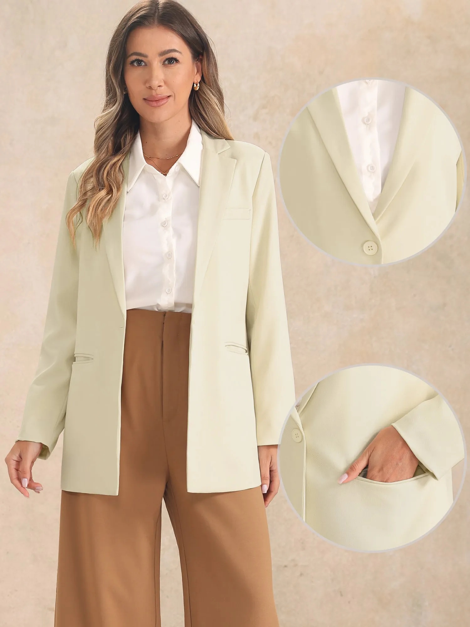 Long Sleeve Notched Collar Solid Color Work Office Blazer sold by Allegra K product image thumbnail 2