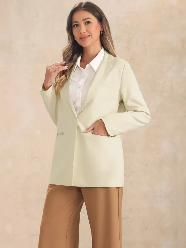 Long Sleeve Notched Collar Solid Color Work Office Blazer sold by Allegra K