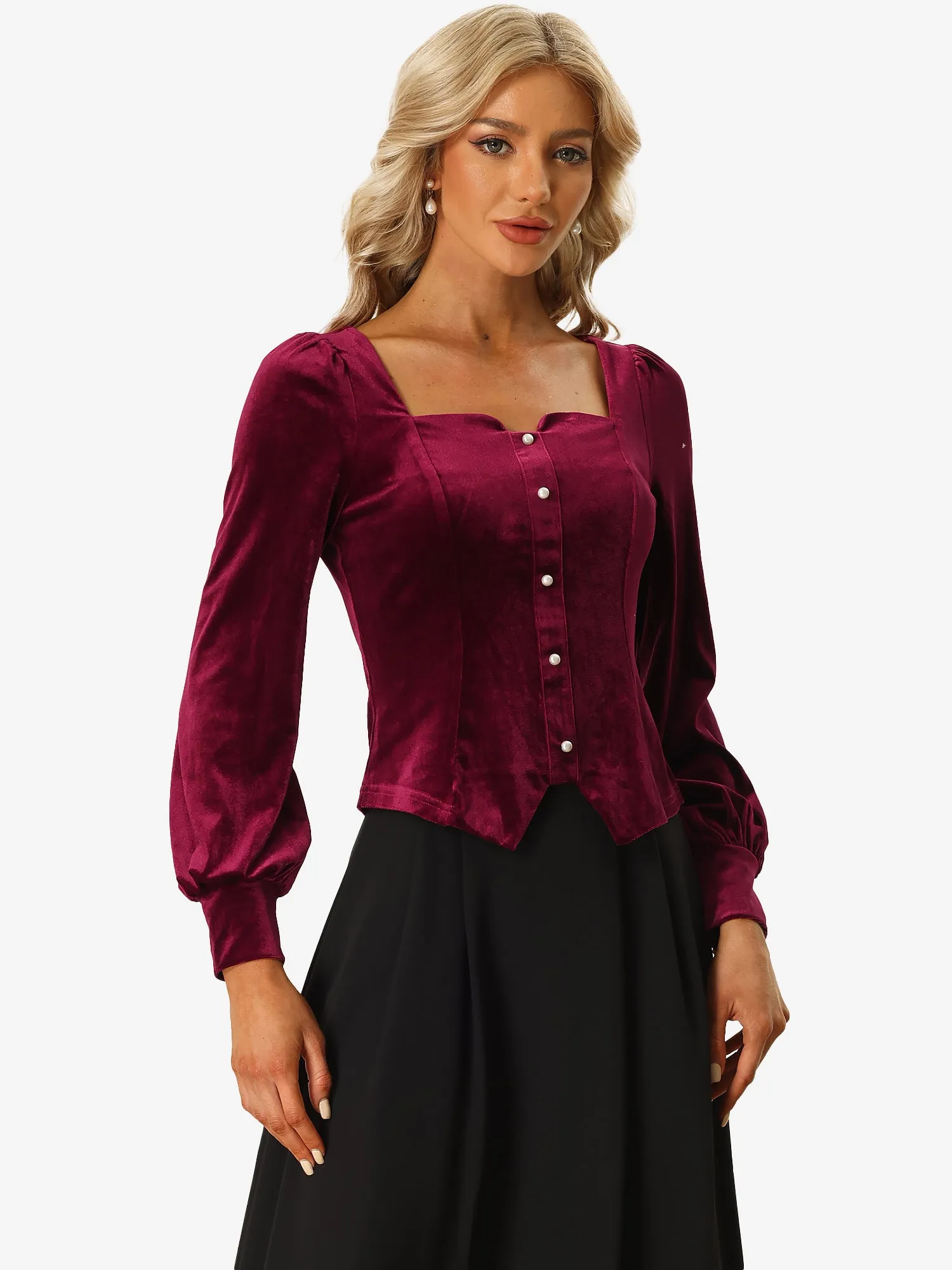 Vintage Velvet Top Sweetheart Neck Cinched Waist Casual Blouse sold by Allegra K