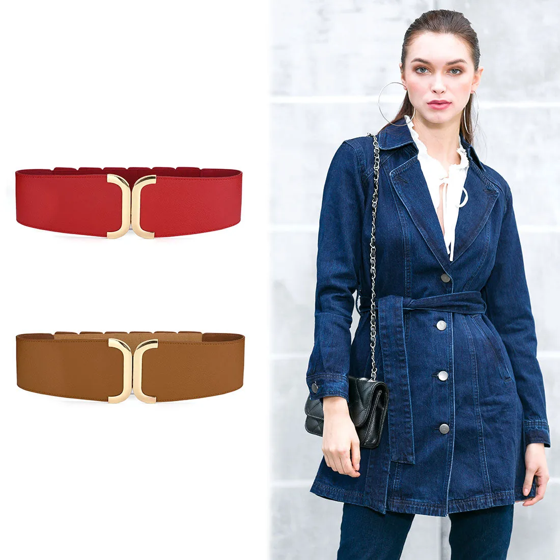 Lady Textured Faux Leather Stretchy Fabric Cinch Waist Belt sold by Allegra K product image thumbnail 4