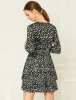 Leopard Print Round Neck Smock Waist Long Sleeve Ruffle Mini Dress sold by Allegra K