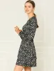 Leopard Print Round Neck Smock Waist Long Sleeve Ruffle Mini Dress sold by Allegra K