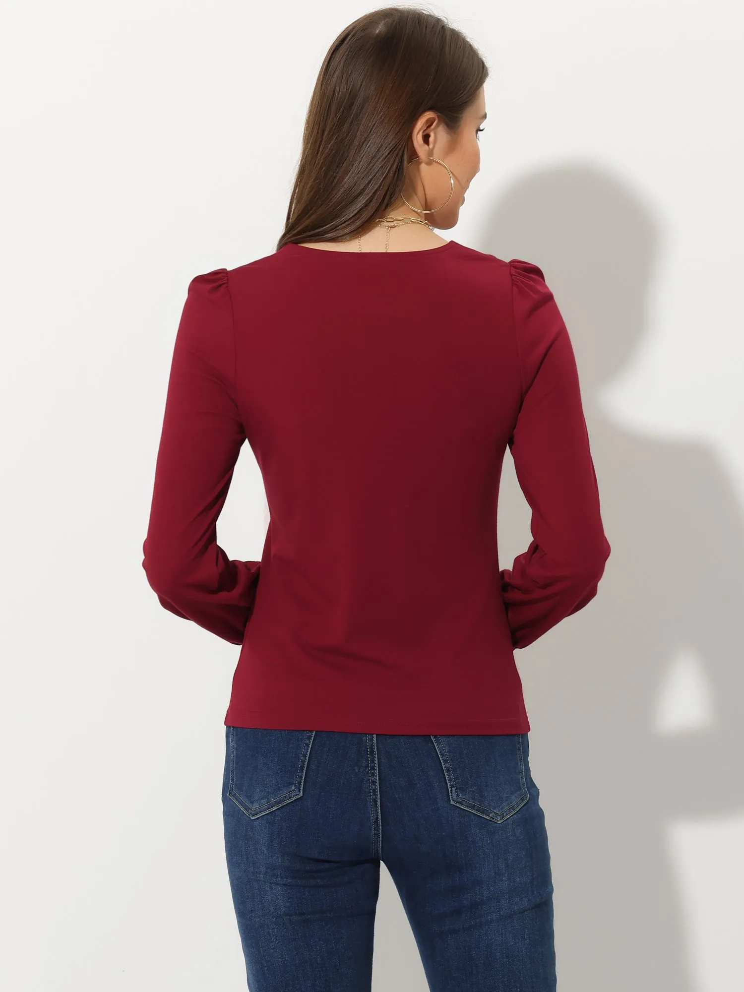 Casual Office V Neck Long Sleeve Basic Loose T-Shirt sold by Allegra K product image thumbnail 3