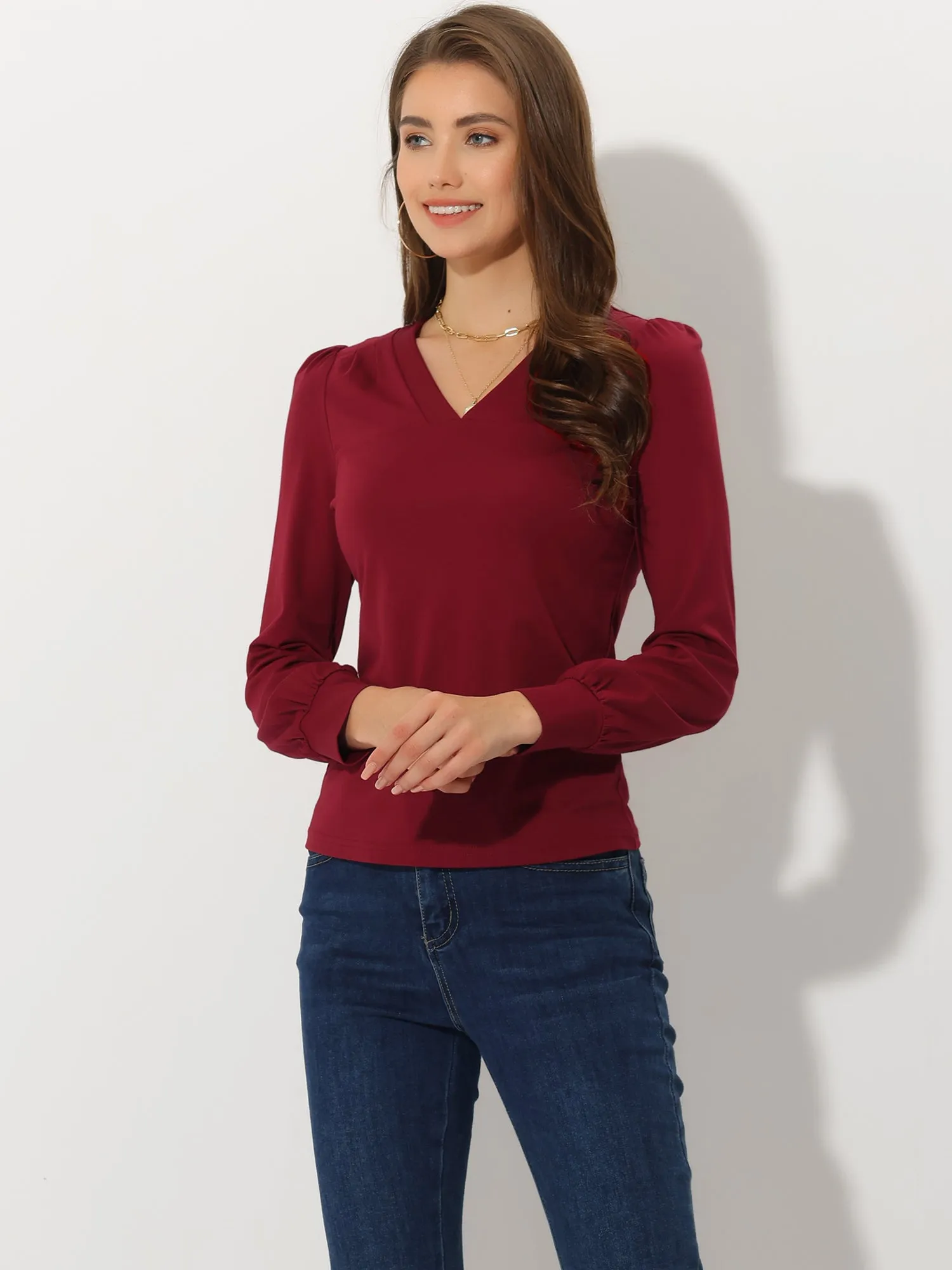Casual Office V Neck Long Sleeve Basic Loose T-Shirt sold by Allegra K