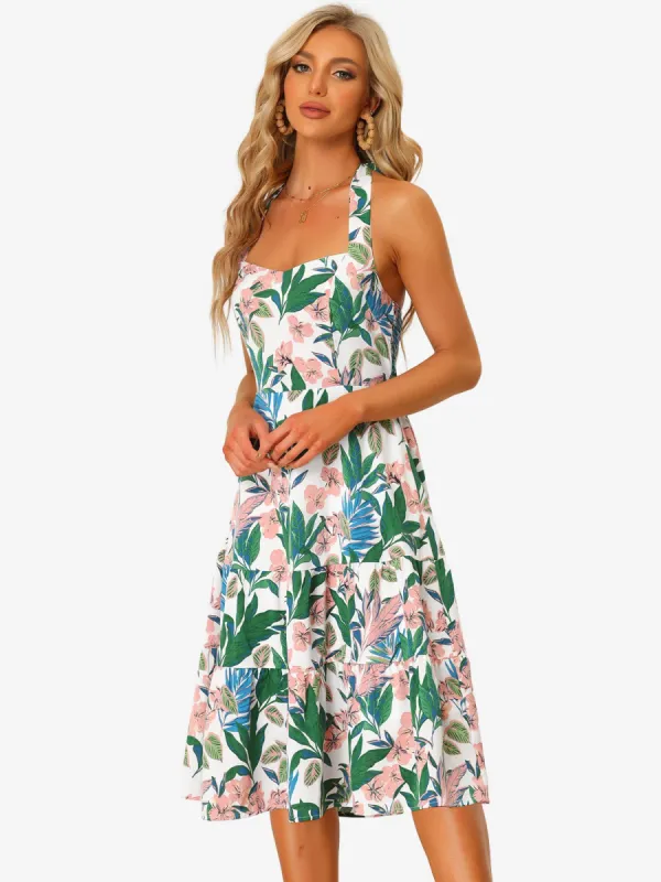 St. Patrick's Day Smocked Backless Flowy Floral Tiered Dress Sundress sold by Allegra K