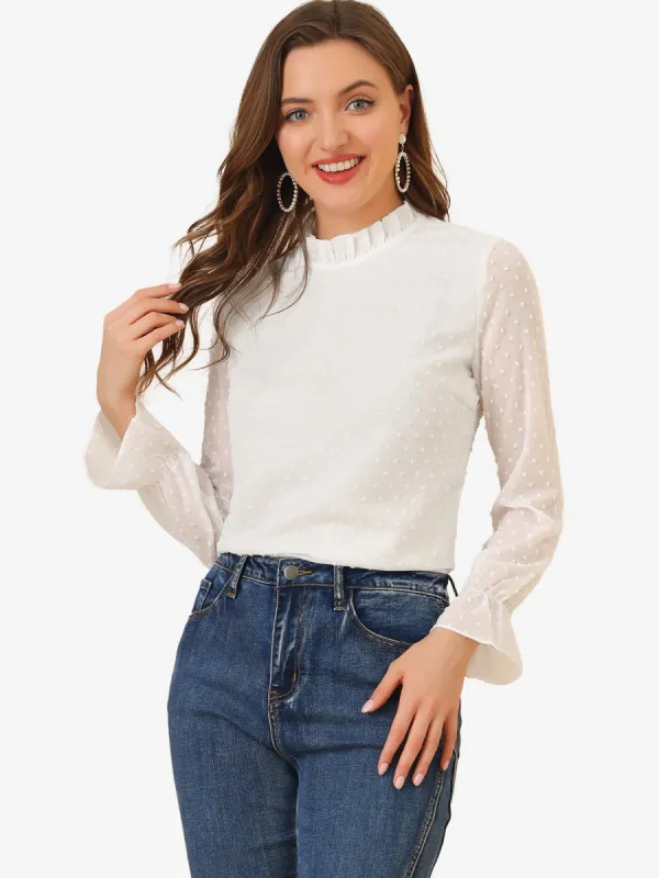 Allegra K Elegant Swiss Dots Long Sleeve Mock Neck Blouse sold by Allegra K