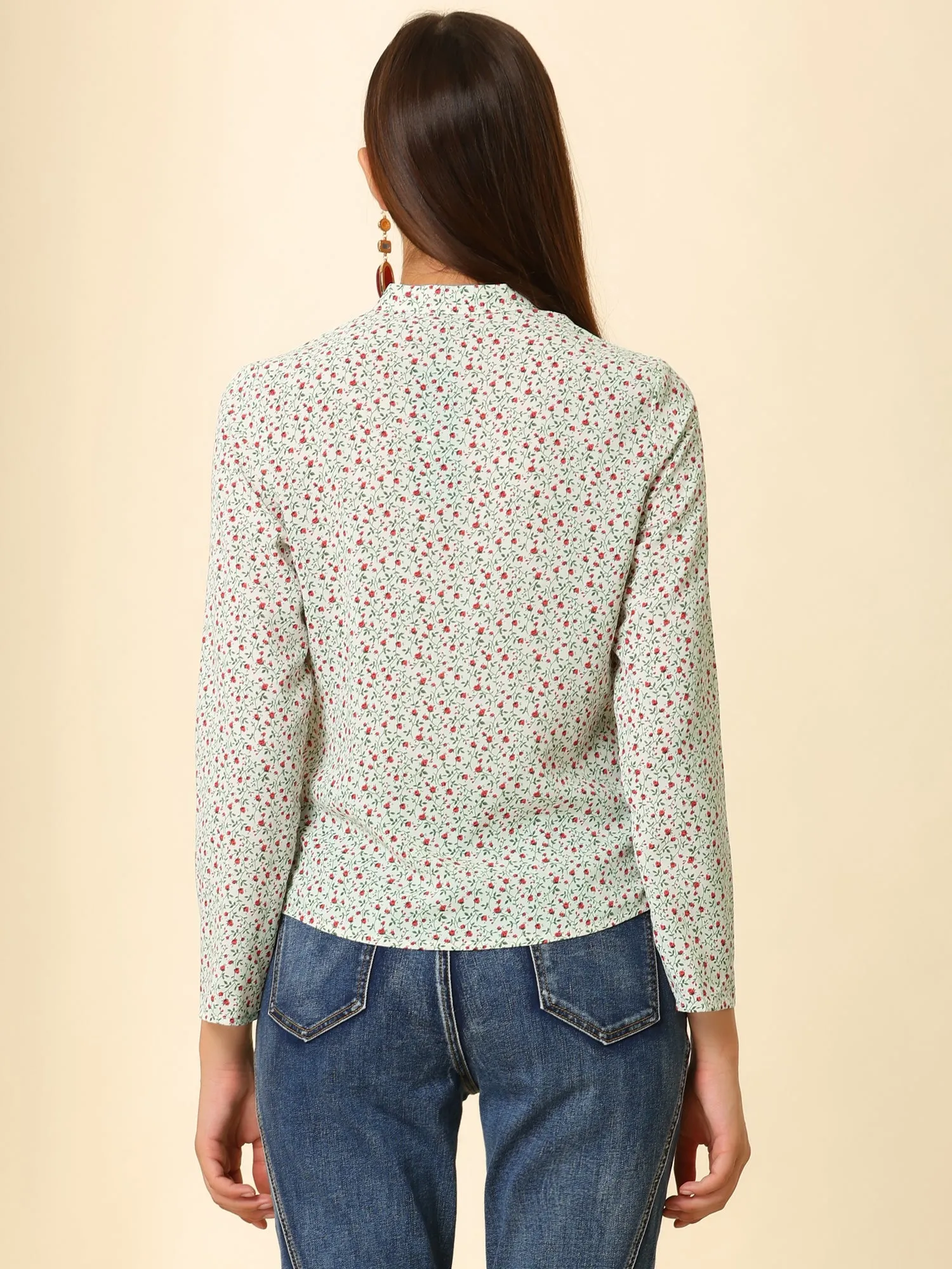 Long Sleeve Work Office Career Keyhole Ladies Floral Blouse sold by Allegra K product image thumbnail 5