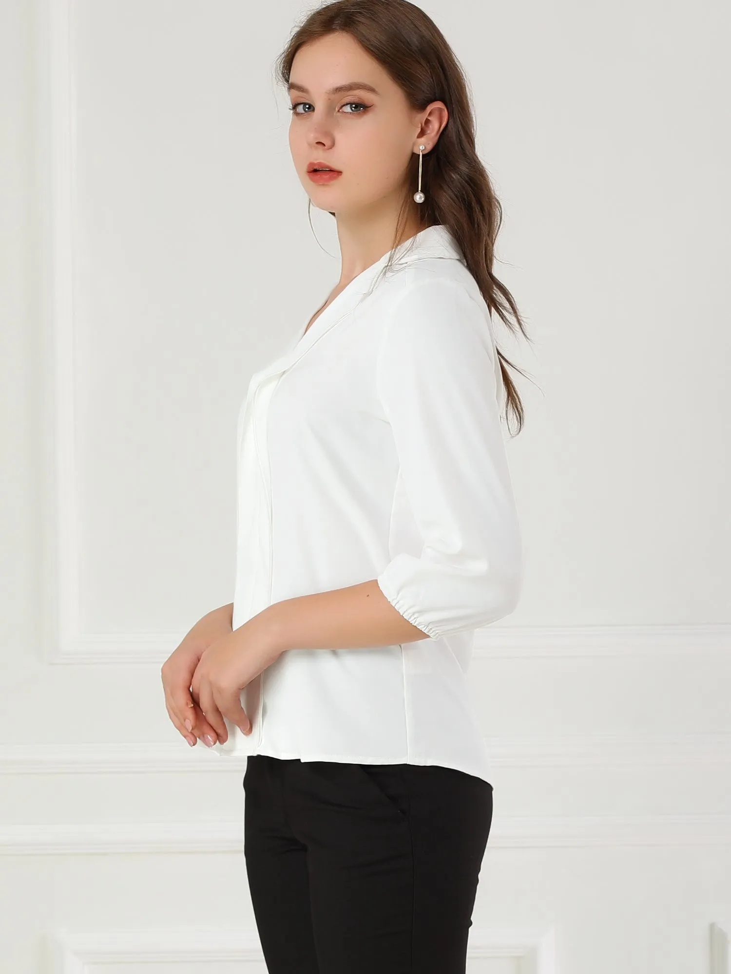 V Neck 3/4 Sleeve Collared Work Office Top Blouse sold by Allegra K product image thumbnail 4