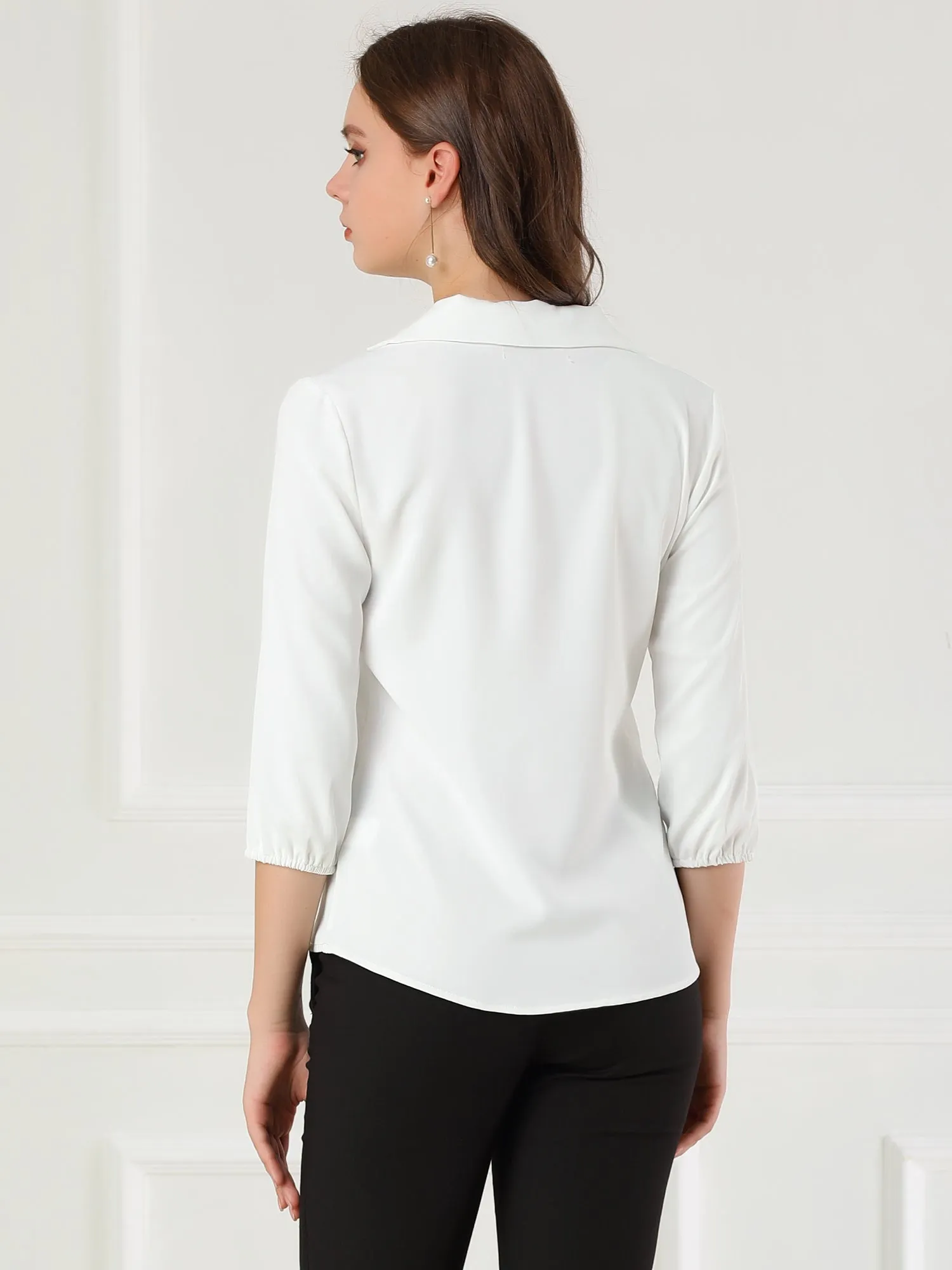 V Neck 3/4 Sleeve Collared Work Office Top Blouse sold by Allegra K product image thumbnail 5