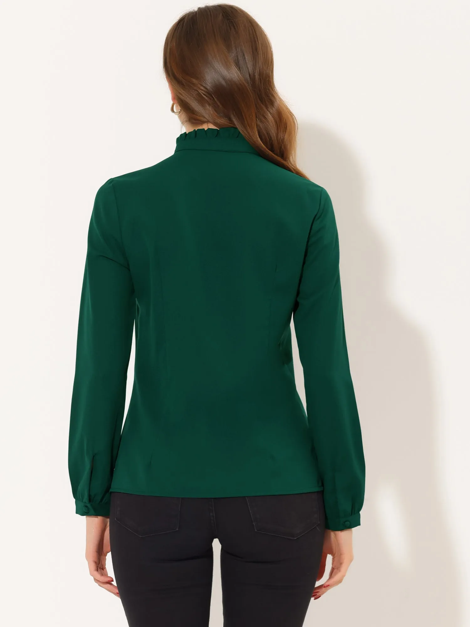 Ruffled Top Long Sleeve Bow Tie Neck Christmas Blouse sold by Allegra K product image thumbnail 3