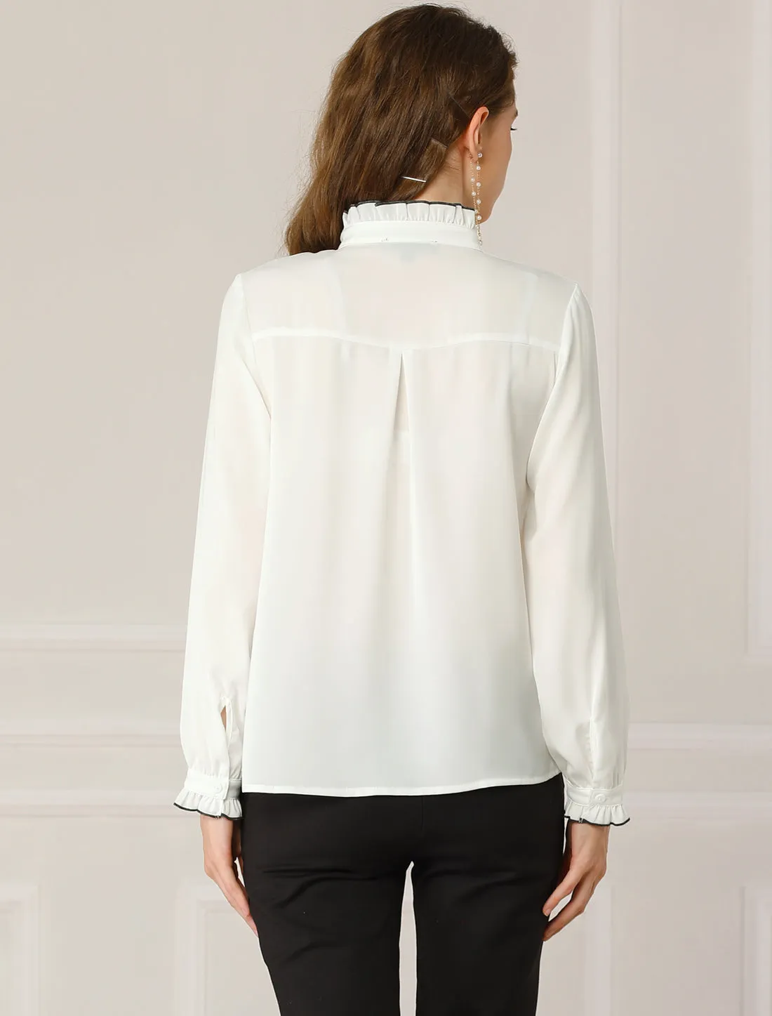 Work Office Long Sleeve Ruffled Stand Collar Blouse sold by Allegra K product image thumbnail 5