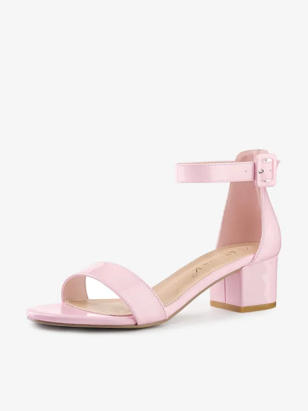 PU Open Toe Block Low Heel Ankle Strap Sandals sold by Allegra K