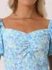 Floral Puff Short Sleeve A-Line Casual midi Dress sold by Allegra K