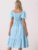 Floral Puff Short Sleeve A-Line Casual midi Dress sold by Allegra K