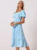 Floral Puff Short Sleeve A-Line Casual midi Dress sold by Allegra K