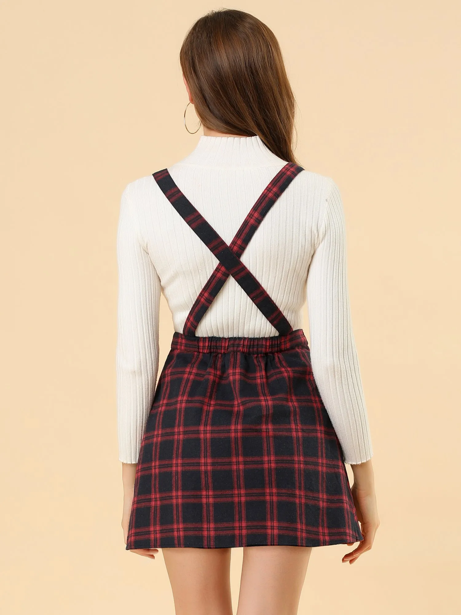 Checks Adjustable Strap Pinafore Overall Dress Suspender Skirt sold by Allegra K product image thumbnail 4
