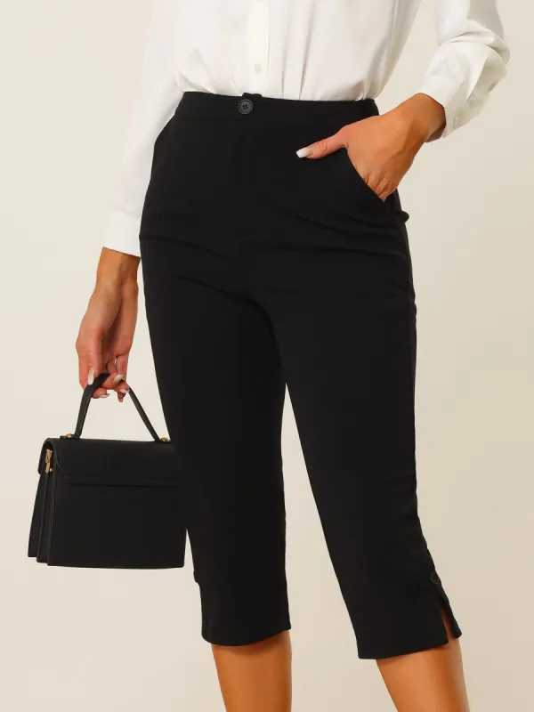 Women's Straight Leg Pants Casual Elastic Waist Capris Crop Slacks With Pocket sold by Allegra K