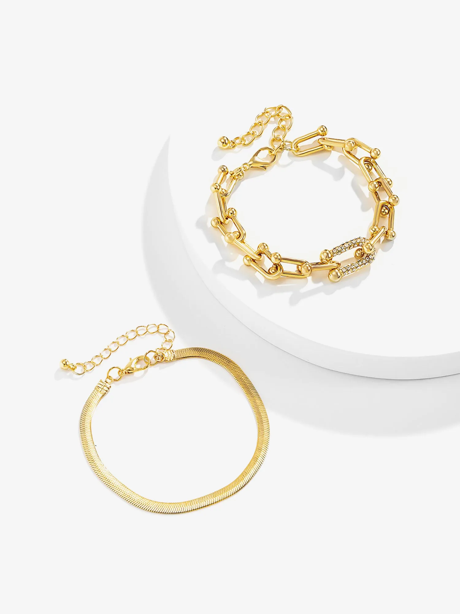 U Buckle Metal Stackable Rhinestone Bracelet Set sold by Allegra K