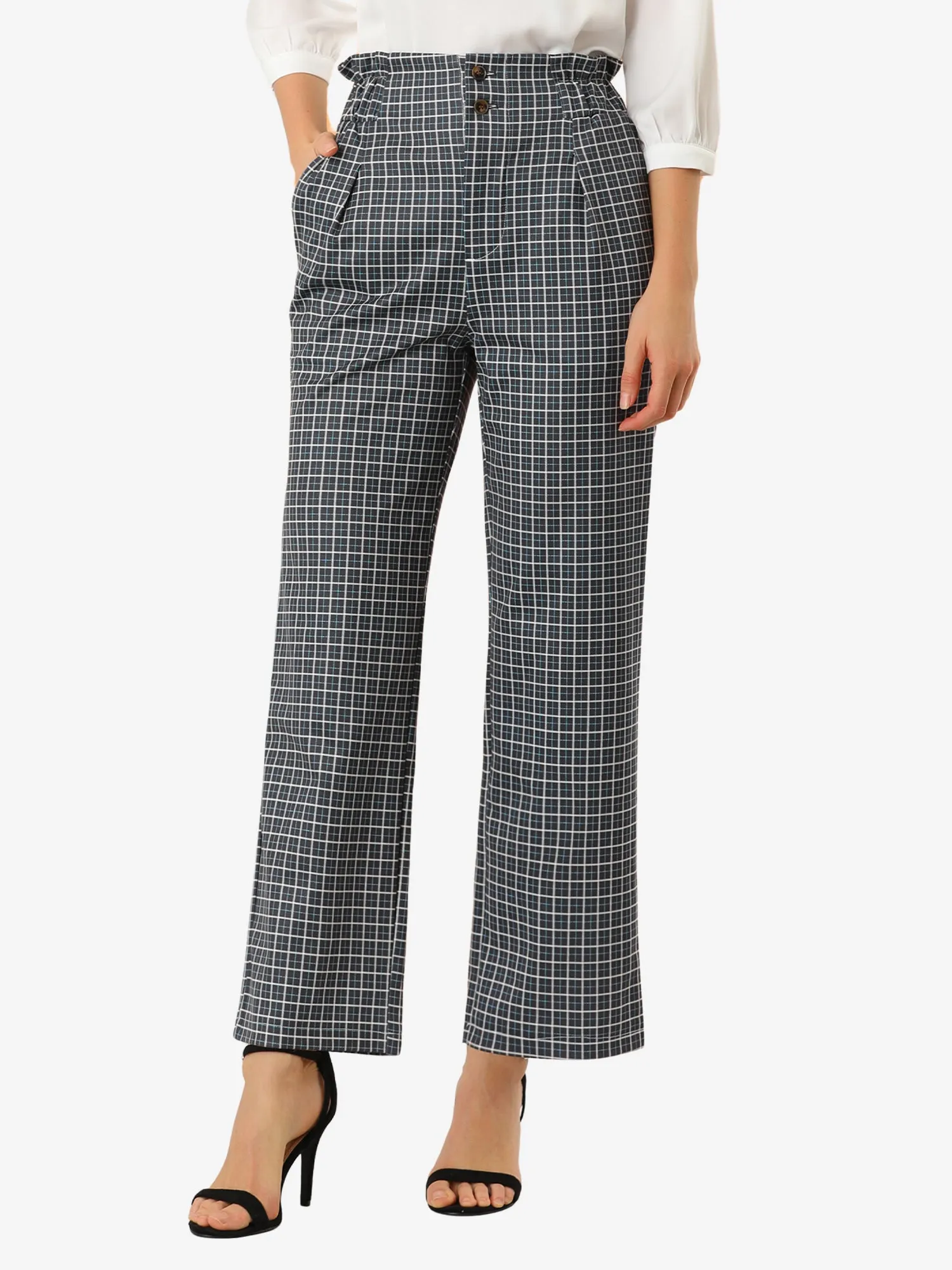 High Waist Casual Plaid Tartan Straight Leg Long Pants sold by Allegra K