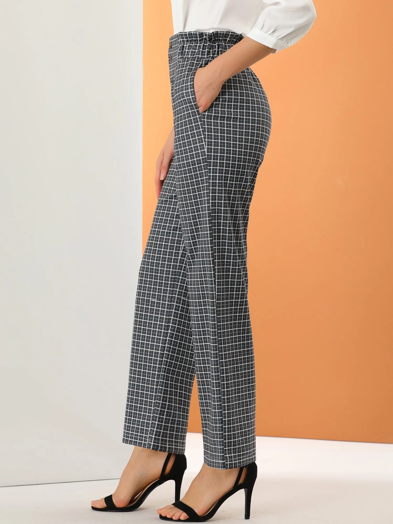 High Waist Casual Plaid Tartan Straight Leg Long Pants sold by Allegra K product image thumbnail 4